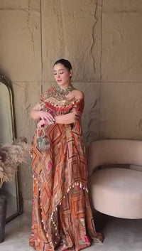 vermillion multi-coloured embellished asymmetrical kaaftan