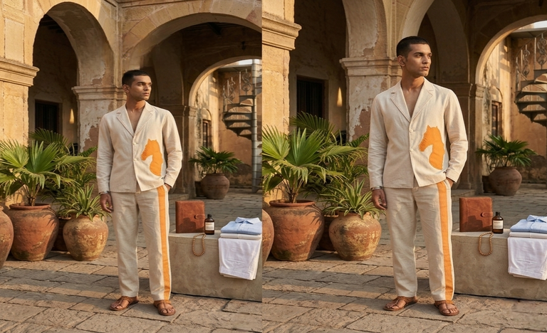 Linen embellished with horse co-ord men street wear