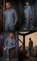 Slate mid night  embellished with ethno and hand paint co-ord men street wear