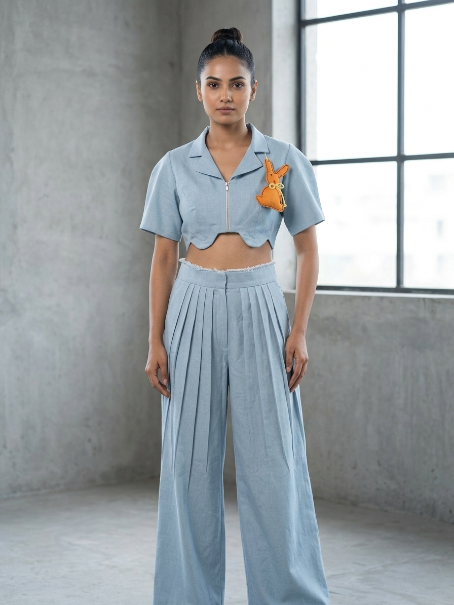 Co-ord lapelled top with plated pants ( street wear | Resort wear )