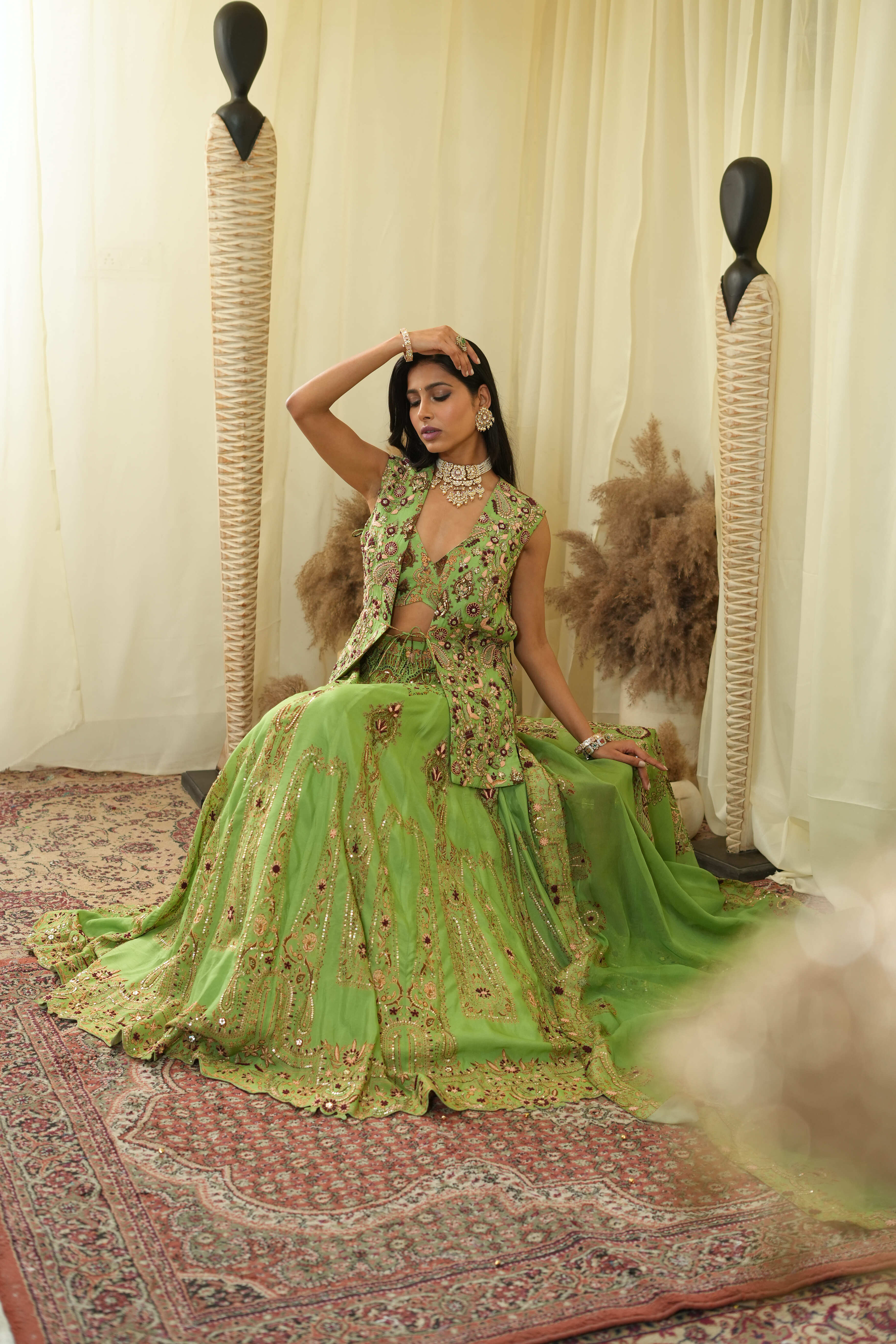 Open Jacket cal top , embroidered Lehenga set
