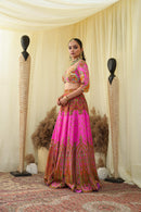 Cropped blouse with lehenga and dupatta