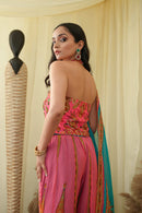 Print embroidered sharara pants with peplum cut bodice