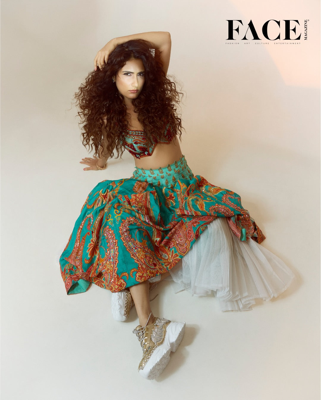 Fatima Sana Shaikh in Cyan print embroidered Jhankar lehenga set