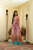 Print embroidered sharara pants with peplum cut bodice