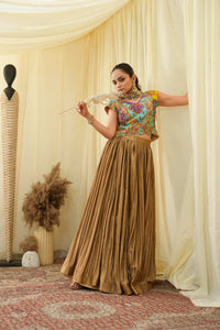 Crushed wrinkled lehanga with embroded bodice