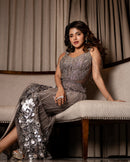 Iswarya menon in Midnight silver gown