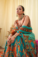 Cyan print embroidered Jhankar lehenga set