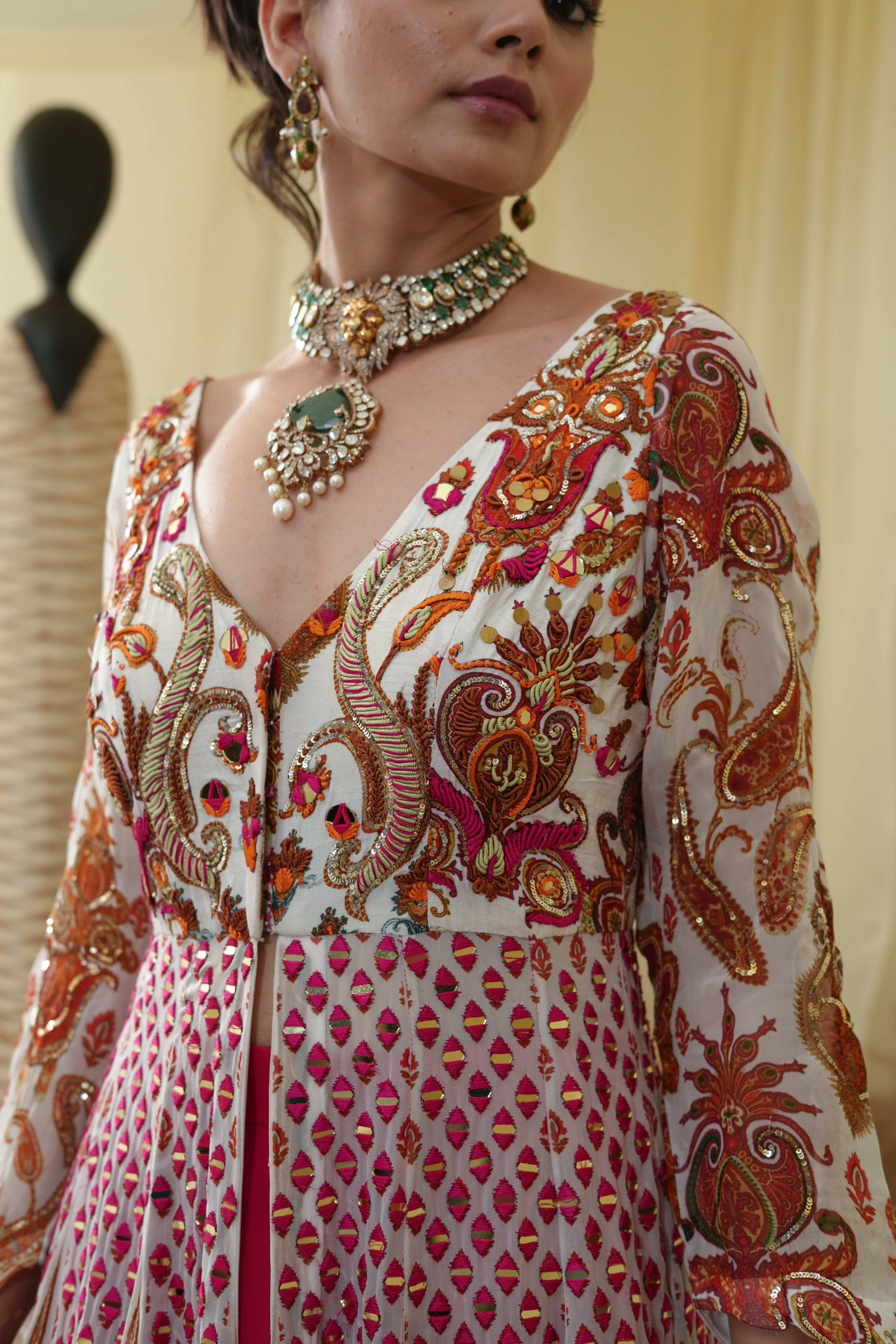 Mirror anarkali , flared Lehenga set and embroidery dupatta