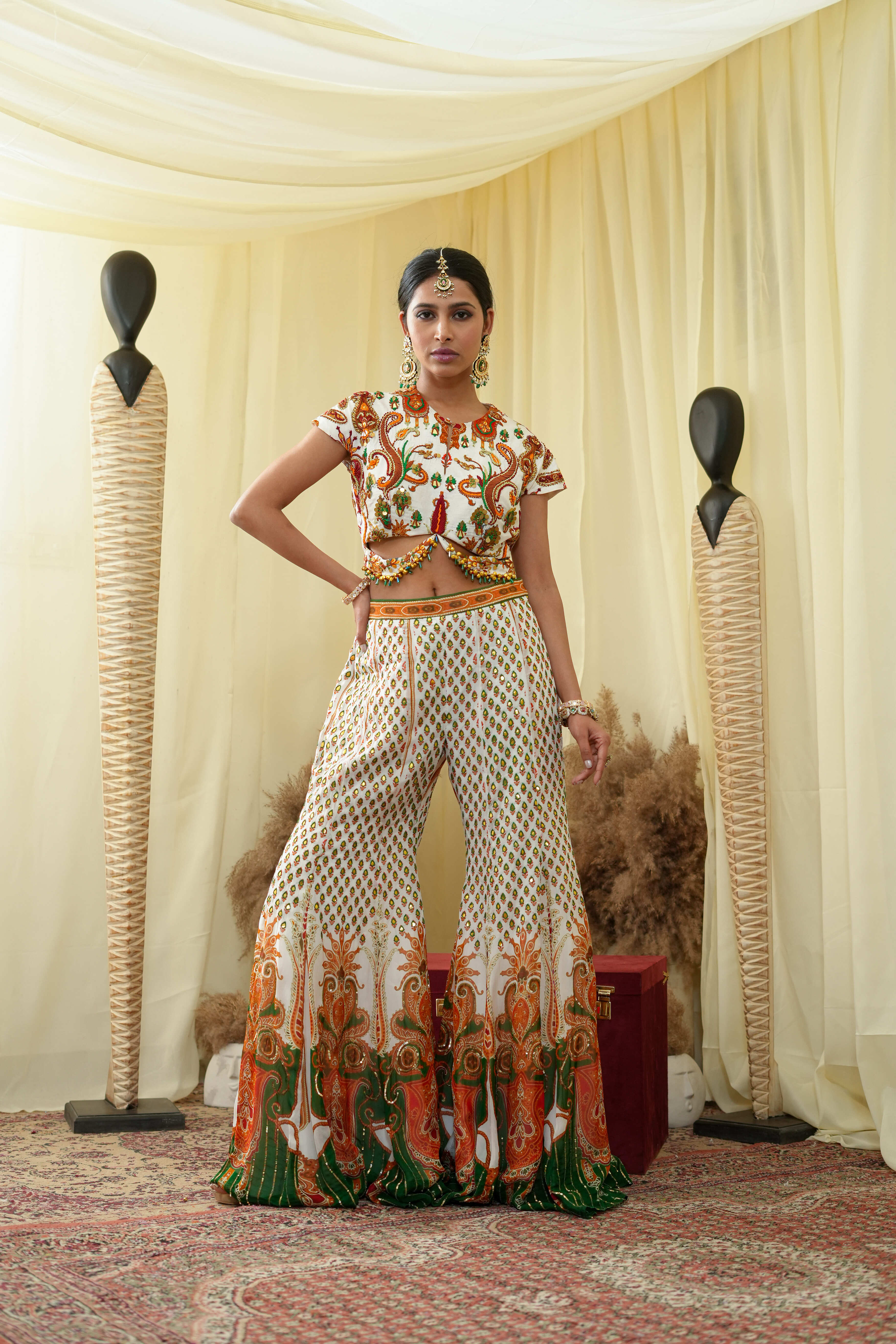 Drop shoulder top with sharara gota pure zardozi