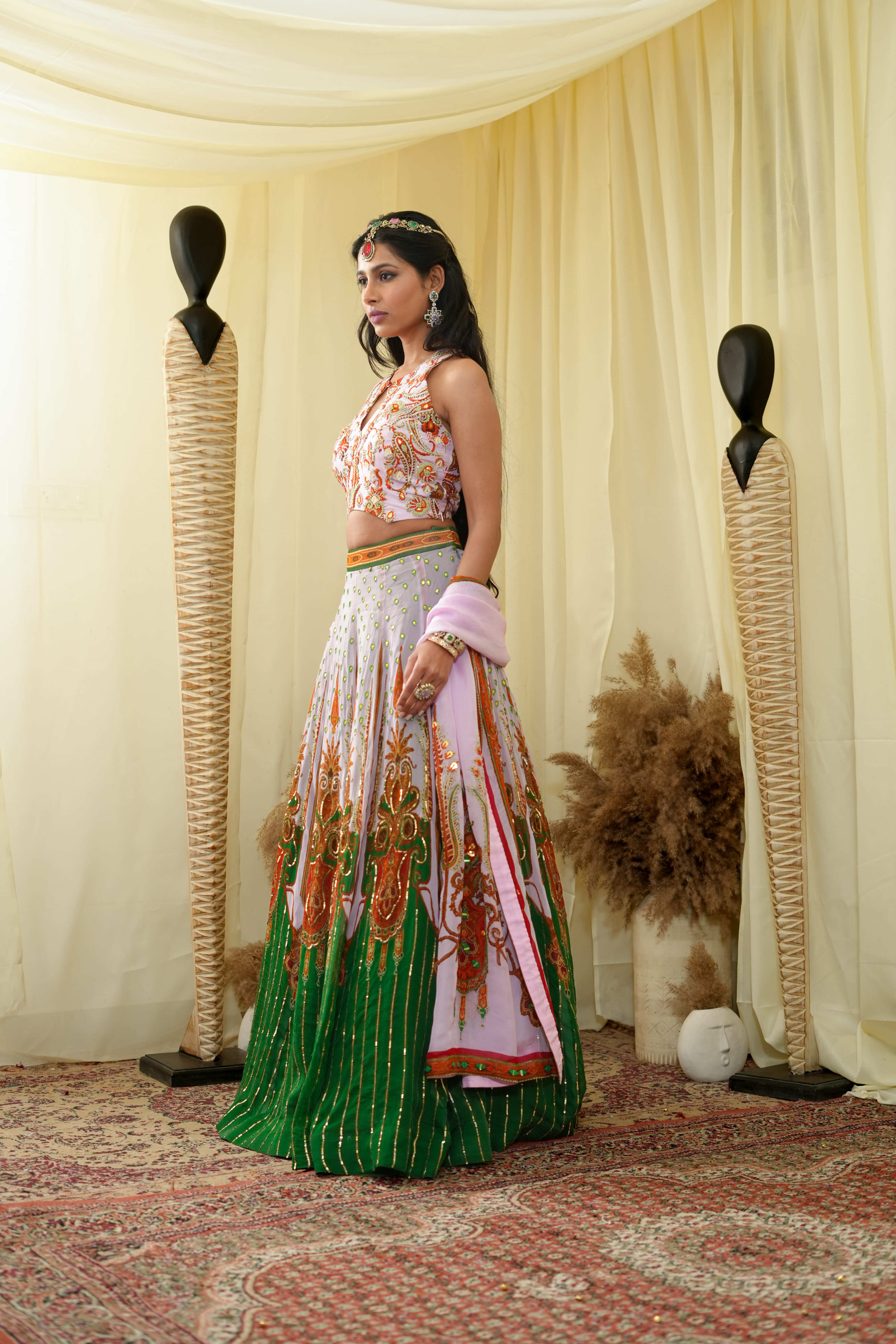 Gota embroided halter top , embroidered Lehenga set and dupatta