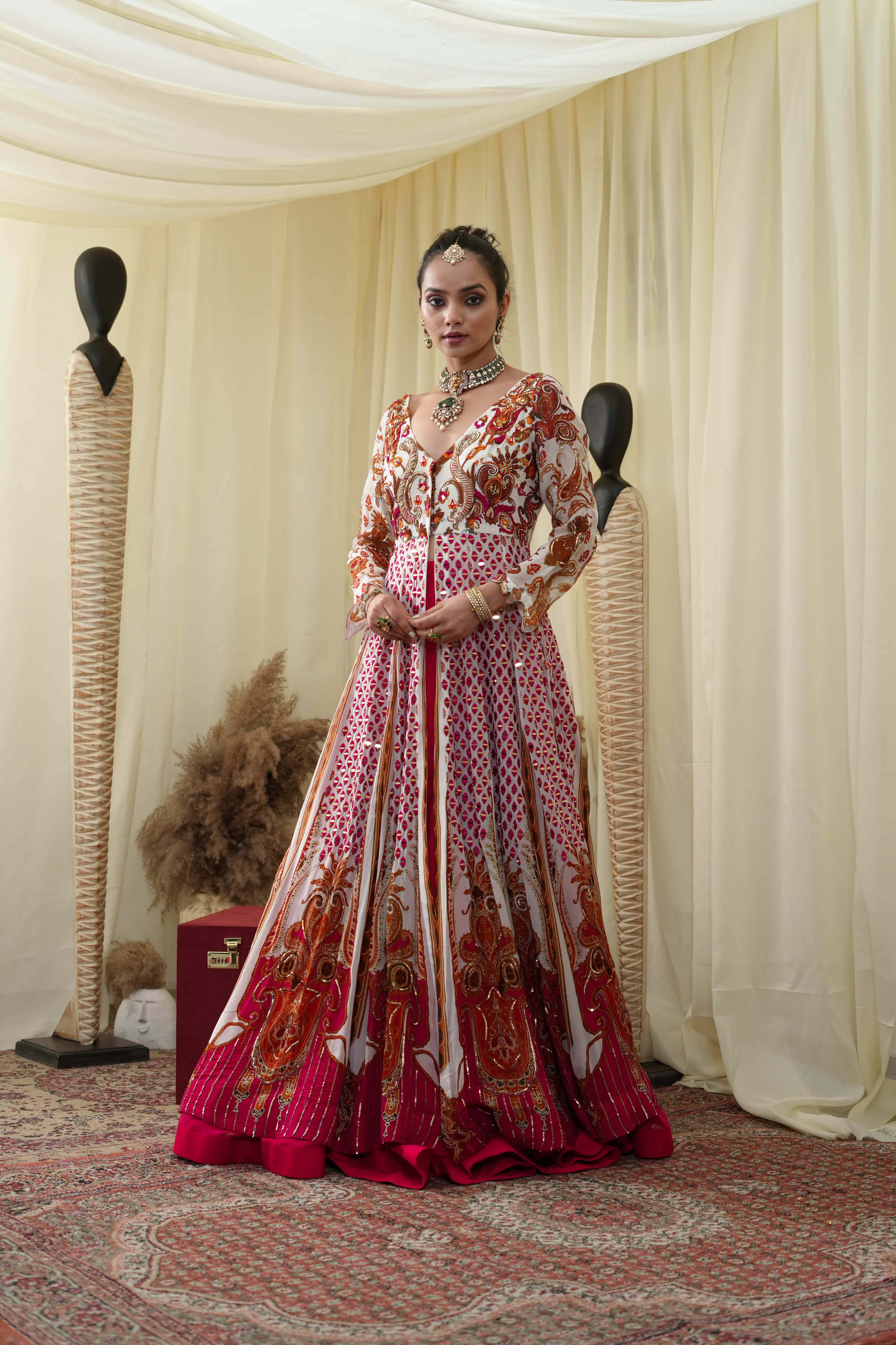 Mirror anarkali , flared Lehenga set and embroidery dupatta