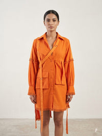 Shirt dress crafted with belt strips ( street wear | Resort wear )