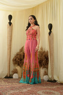 Print embroidered sharara pants with peplum cut bodice