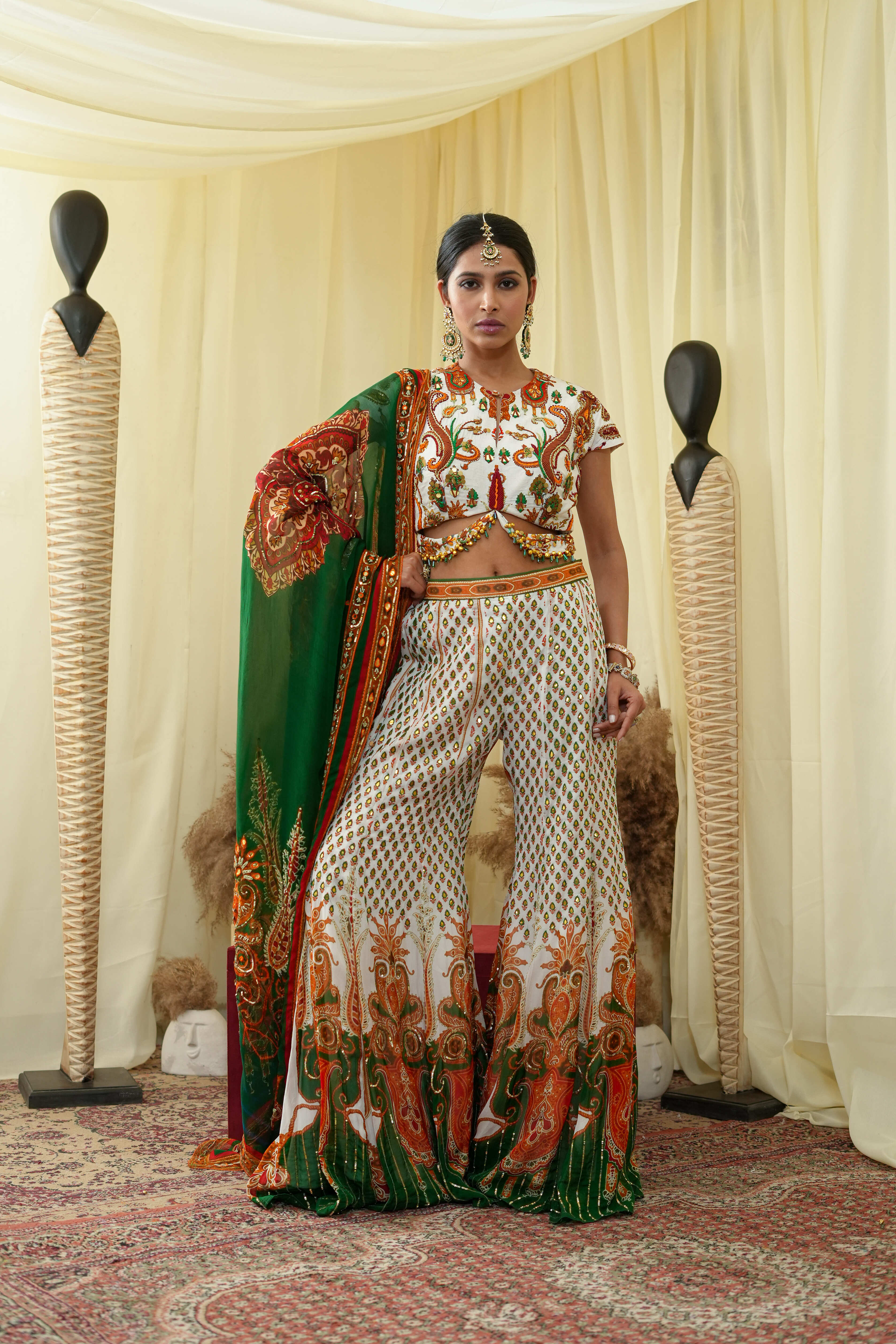 Drop shoulder top with sharara gota pure zardozi
