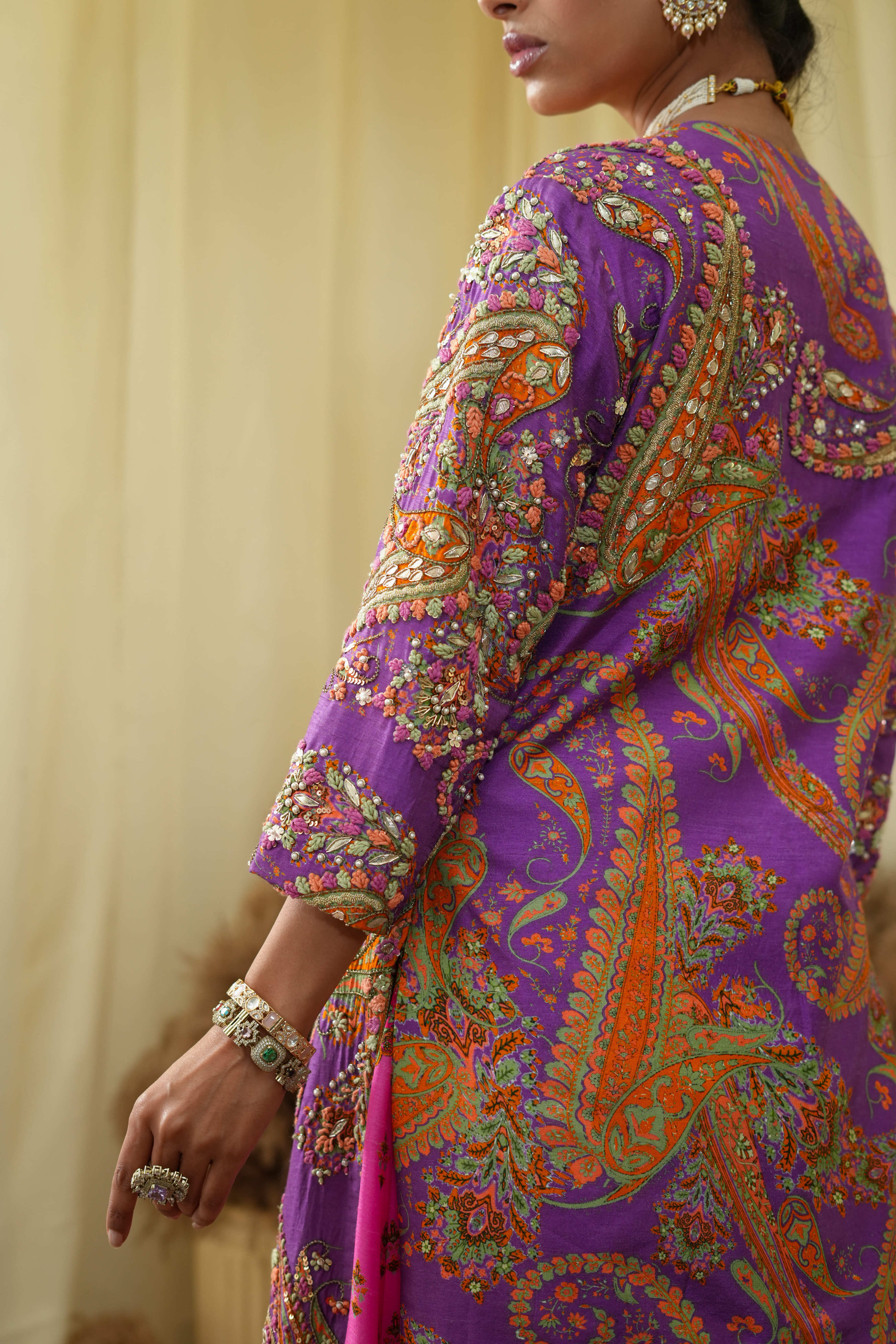 Front open long jacket cal top , embroidered Lehenga set