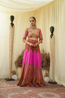 Cropped blouse with lehenga and dupatta