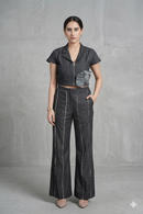 Co-ord lapelled top with plated pants denim ( street wear | Resort wear )