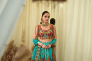 Cyan print embroidered Jhankar lehenga set