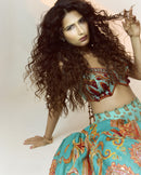Fatima Sana Shaikh in Cyan print embroidered Jhankar lehenga set