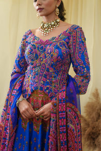Corset blue bodice with embroided lehanga and dupatta