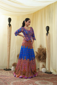 Corset blue bodice with embroided lehanga and dupatta