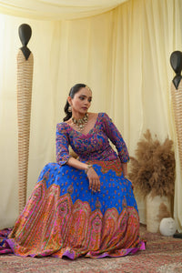 Corset blue bodice with embroided lehanga and dupatta