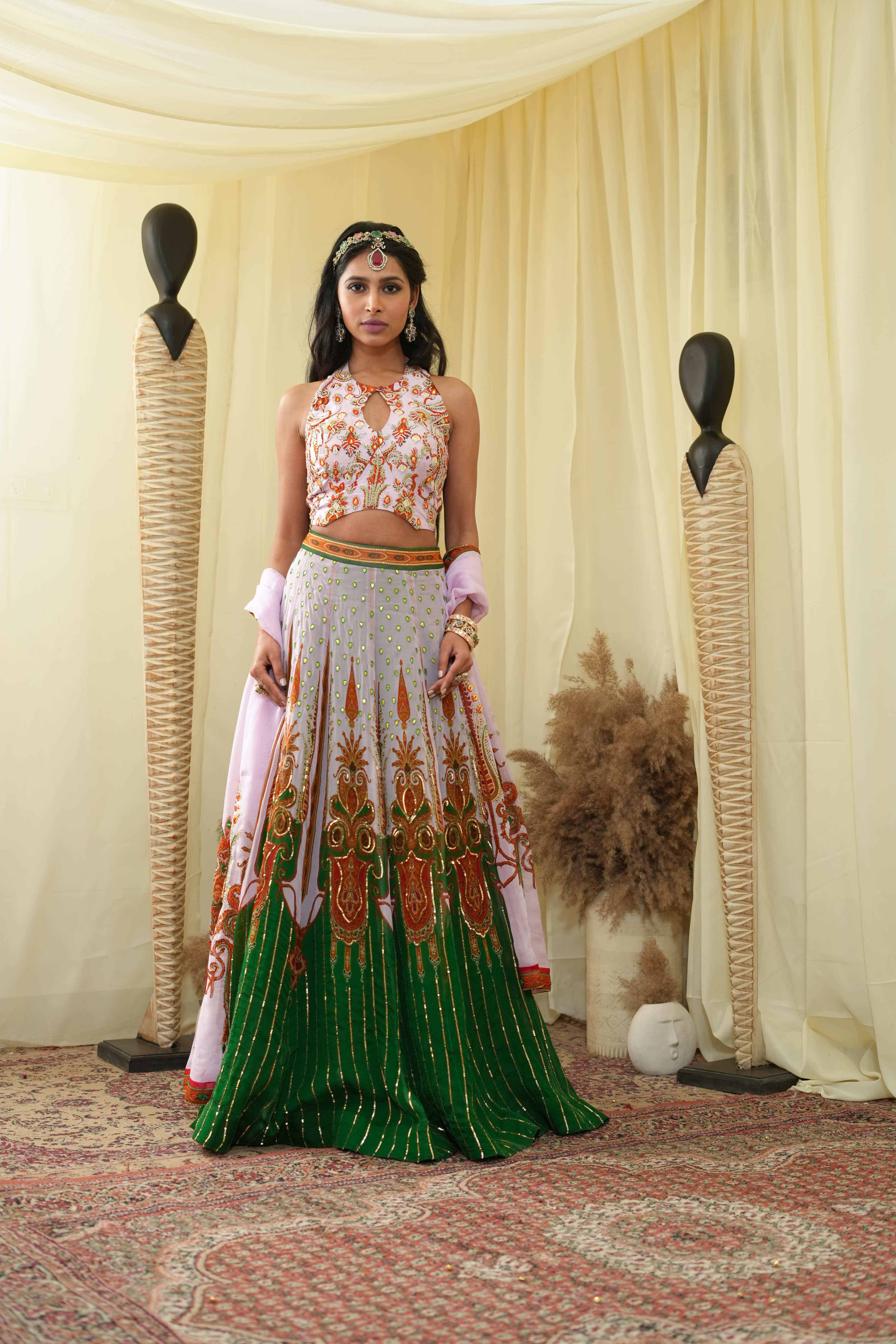Gota embroided halter top , embroidered Lehenga set and dupatta