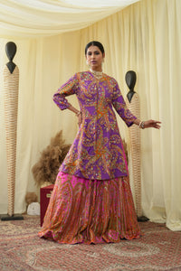Front open long jacket cal top , embroidered Lehenga set