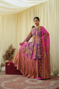 Front open long jacket cal top , embroidered Lehenga set