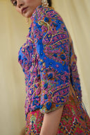 Corset blue bodice with embroided lehanga and dupatta