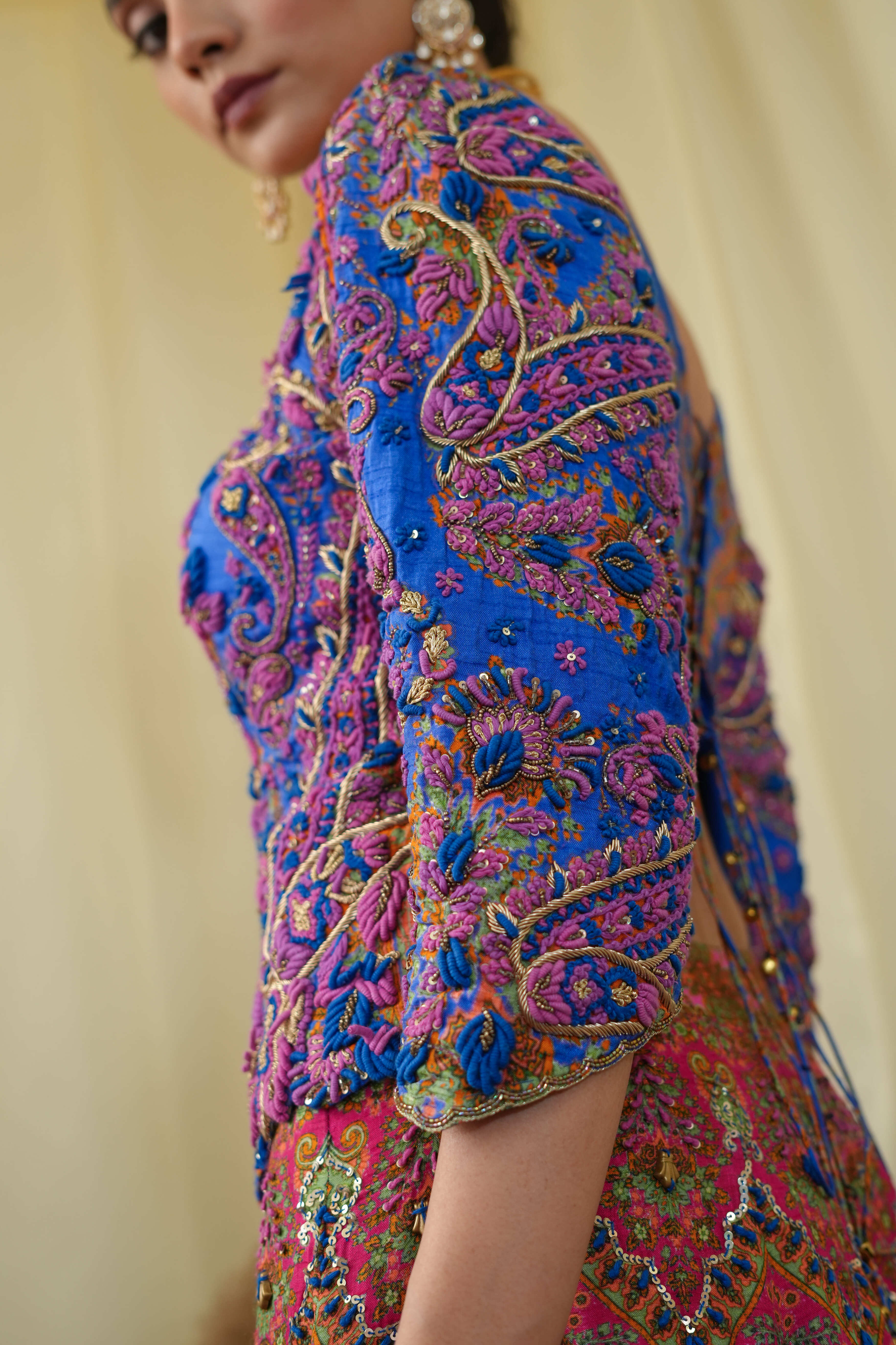 Corset blue bodice with embroided lehanga and dupatta