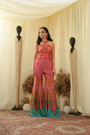Print embroidered sharara pants with peplum cut bodice