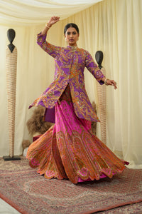 Front open long jacket cal top , embroidered Lehenga set