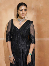 Priyanka raina Black corset saree, embellished with crushed and failed ethno strip with signature zardozdi embroidery neo