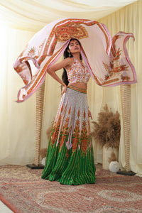 Gota embroided halter top , embroidered Lehenga set and dupatta