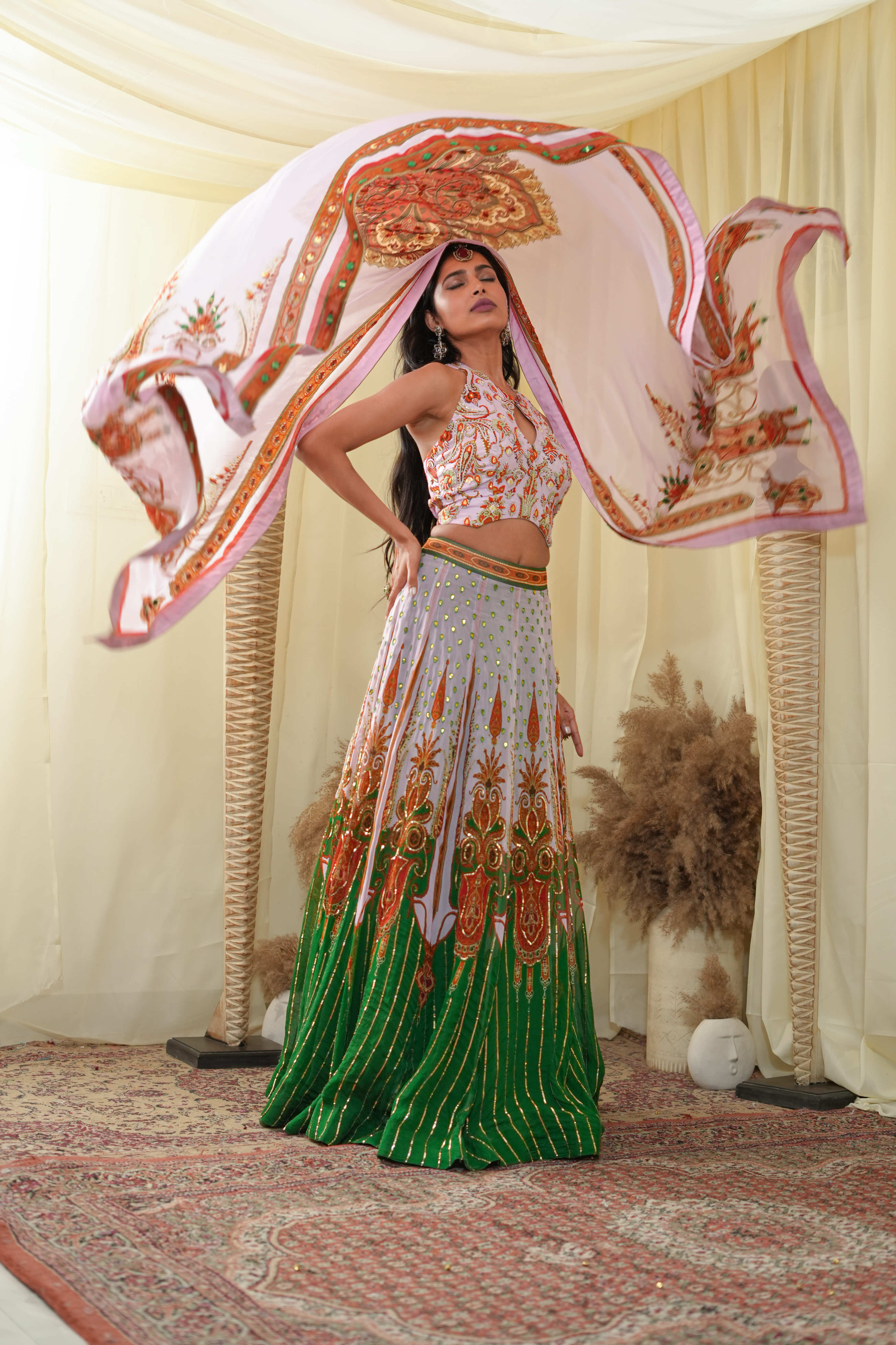 Gota embroided halter top , embroidered Lehenga set and dupatta