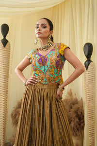 Crushed wrinkled lehanga with embroded bodice