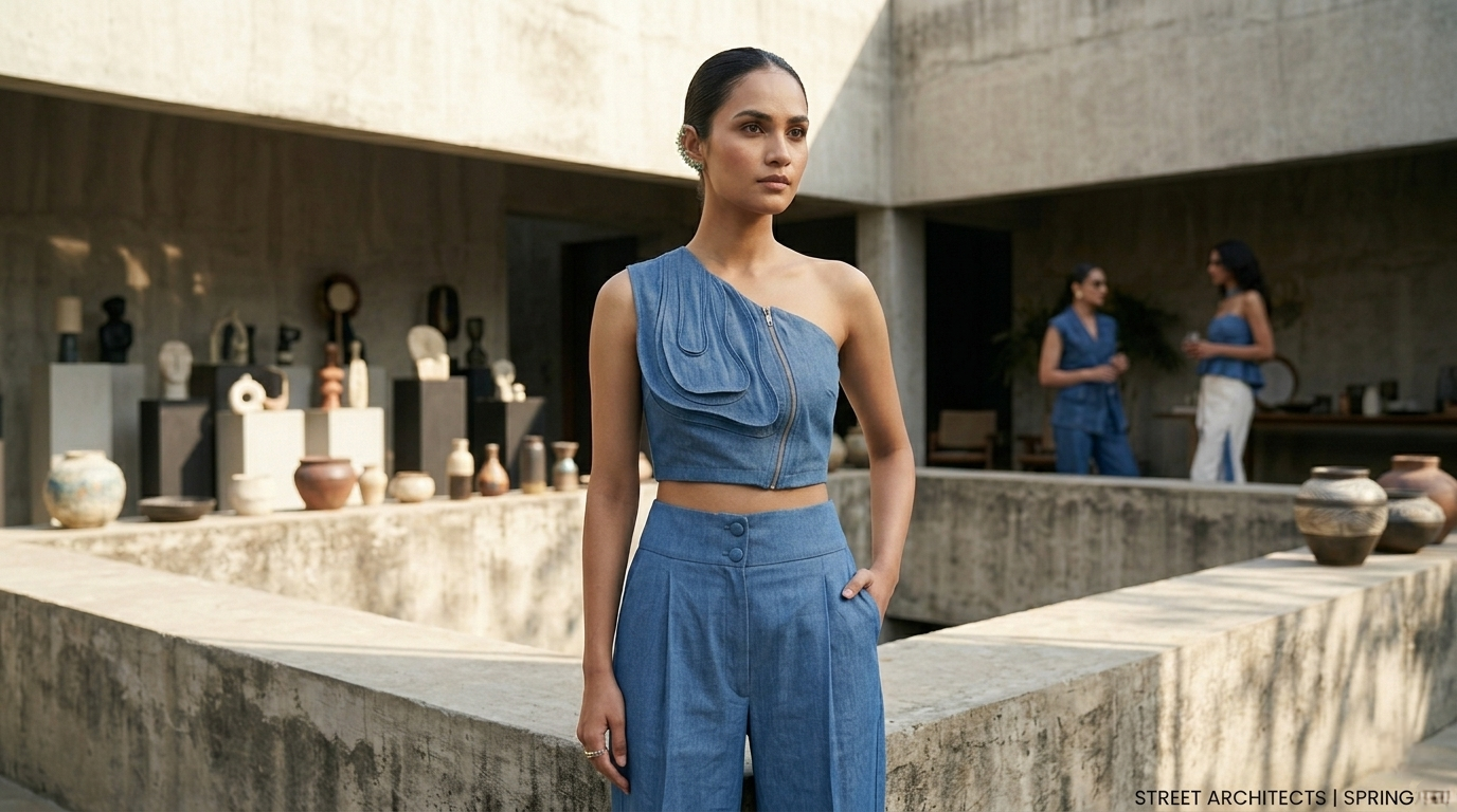 Co-ord wired mesh top with ballon strap pants  ( street wear | Resort wear )