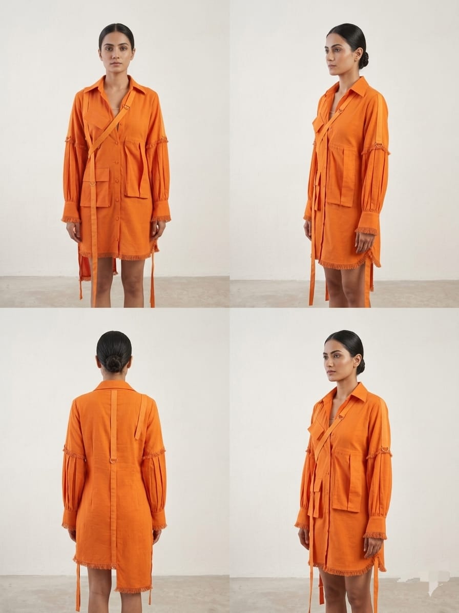 Shirt dress crafted with belt strips ( street wear | Resort wear )