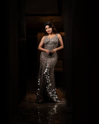 Iswarya menon in Midnight silver gown