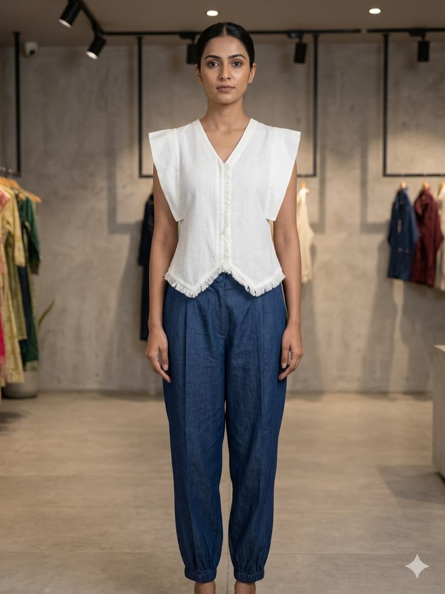 Waist shirt top with ballon pants denim ( street wear | Resort wear )