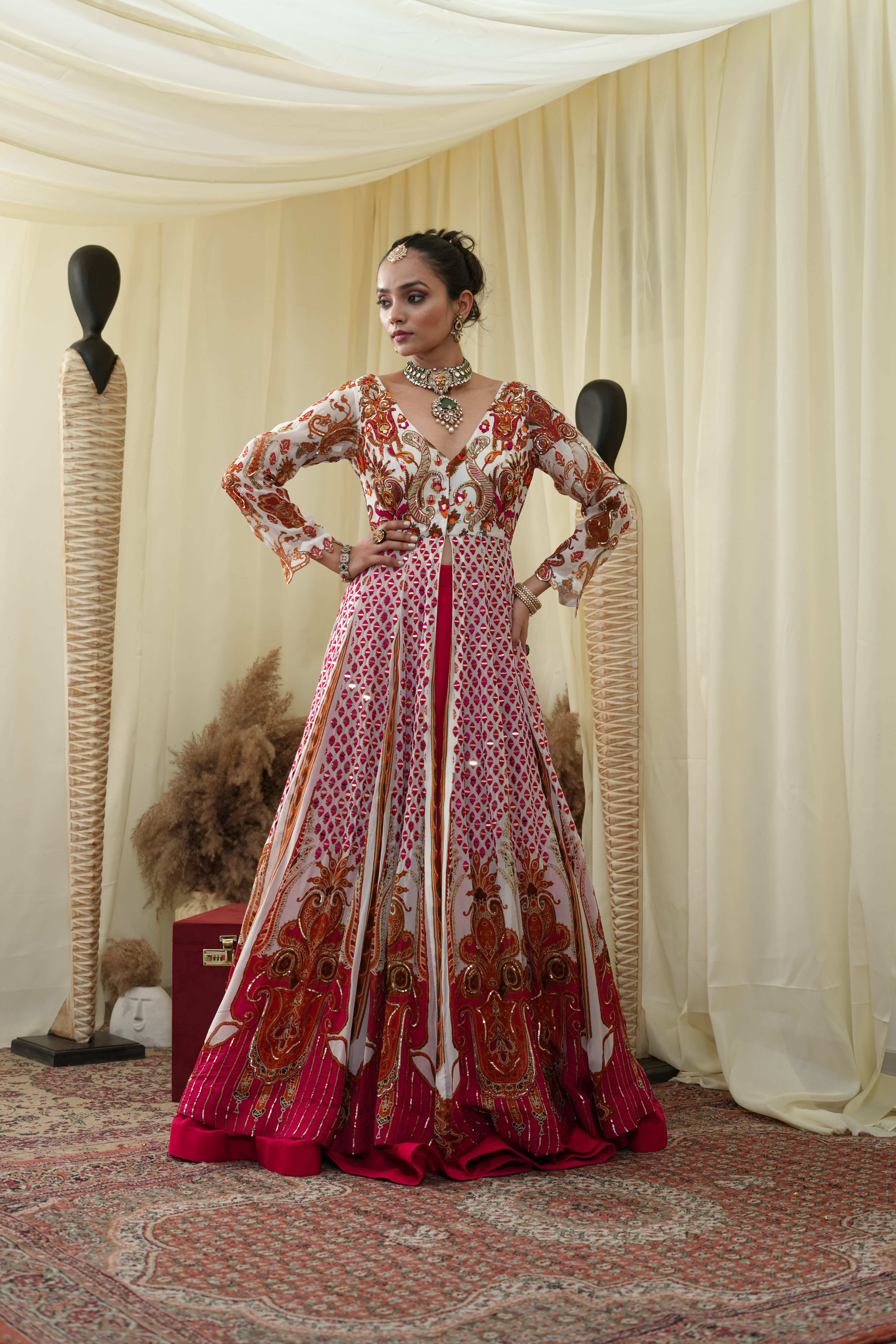 Mirror anarkali , flared Lehenga set and embroidery dupatta