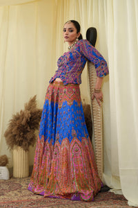 Corset blue bodice with embroided lehanga and dupatta