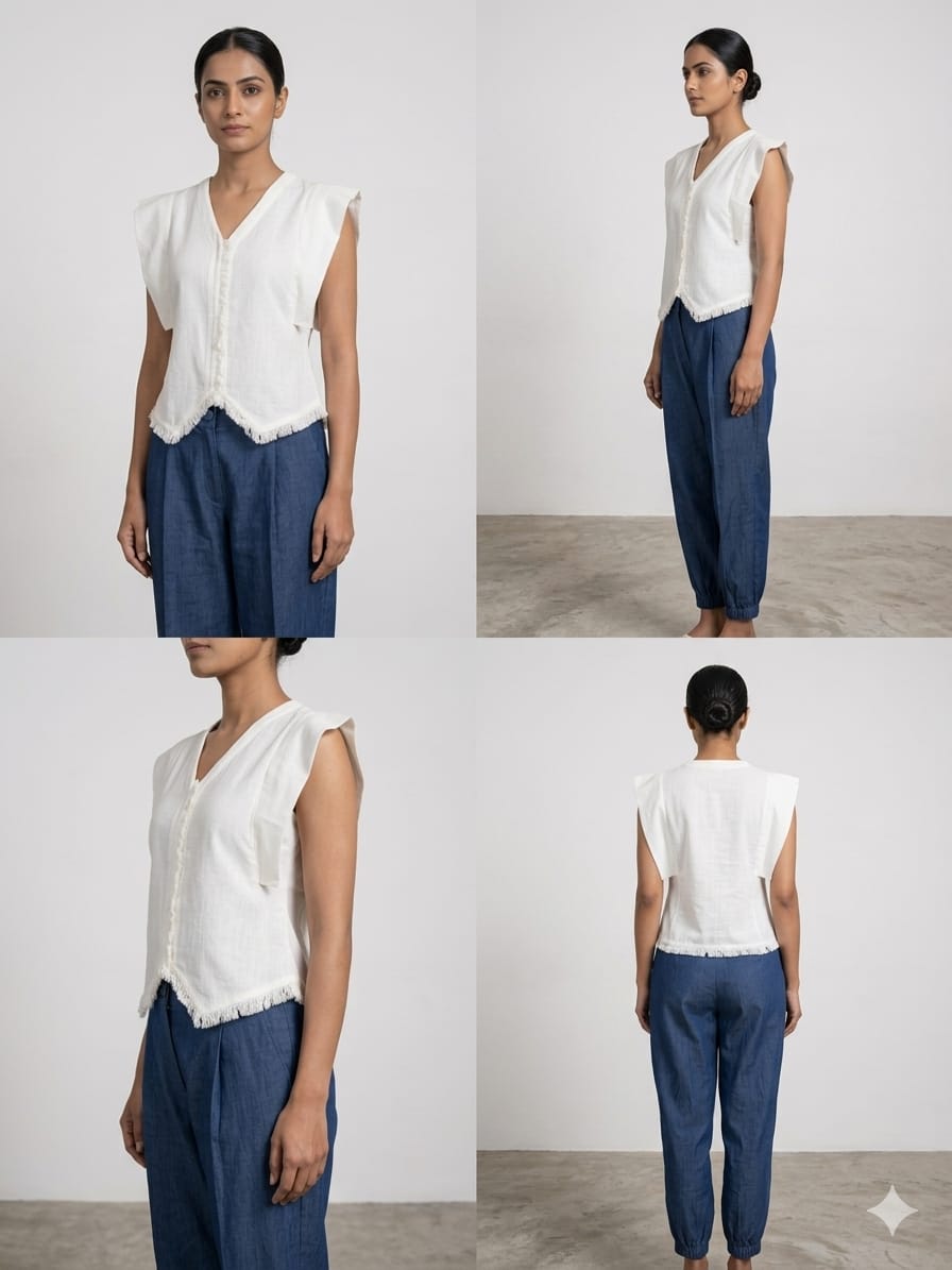 Waist shirt top with ballon pants denim ( street wear | Resort wear )