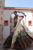 MULTICOLOR PRINT LEHANGA WITH BODICE AND CAPE DUPATTA