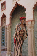 ALABASTER COLOR LAPEL JACKET WITH BODICE AND PALAZZO PANTS INDO WESTERN