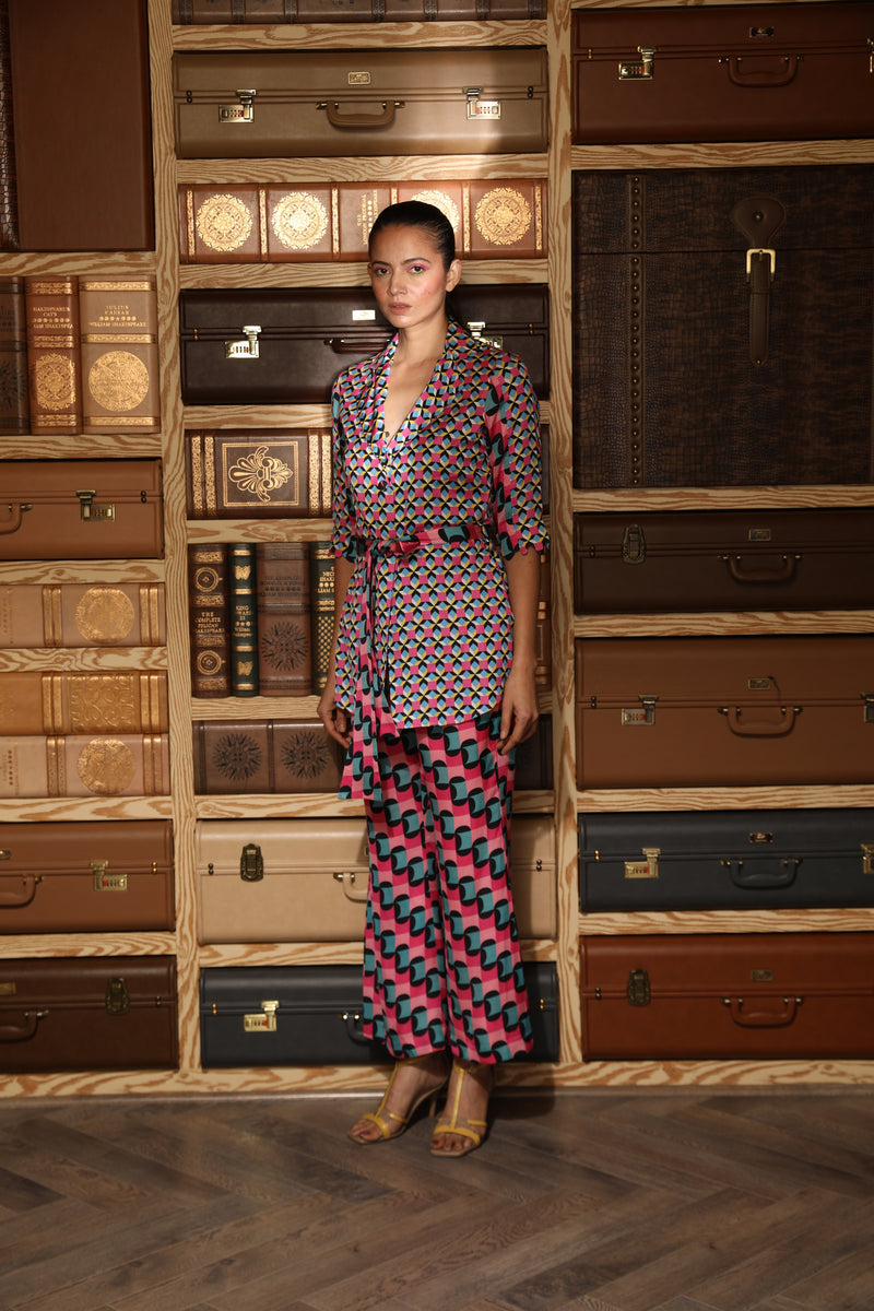 Multicolour Printed Dress with belt