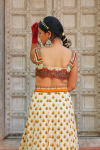 SIGNATURE PRINTS LEHANGA EMBROIDERED BUSTIER AND DUPATTA