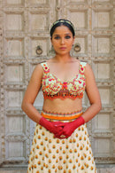 SIGNATURE PRINTS LEHANGA EMBROIDERED BUSTIER AND DUPATTA